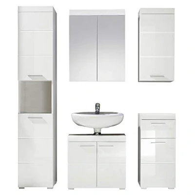 Abbildung von trendteam smart living 5 teiliges Bad Set Amanda Aufbaumaß (BxHxT) 163 x 190 34 cm Farbe Weiß Hochglanz 139390101