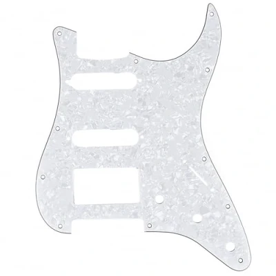 Abbildung von Musiclily Pro 11 Löcher HSS Strat Pickguard Gitarren Schlagbrett für American Modern Style Stratocaster E Gitarre,4 lagig White Pearl