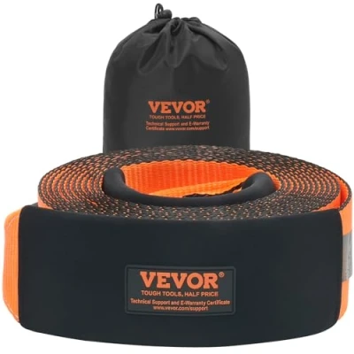 Abbildung von VEVOR Abschleppgurt 101,6 mm x 9,1 m, 21092 kg Bruchfestigkeit, dreifach verstärkte Schlaufengurte, Abschleppen und Bergen im Gelände, extreme Wetterbeständigkeit, Schutzhüllen Aufbewahrungstasche