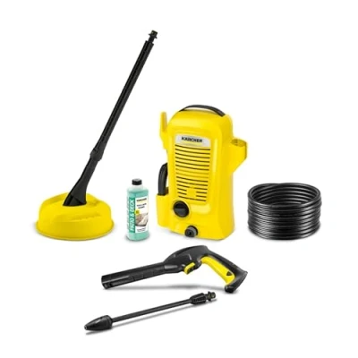 Abbildung von Kärcher Hochdruckreiniger K 2 Universal Edition Home, Druck: max. 110 bar, Fördermenge: 360 l/h, Fläche: 20 m²/h, Wasserfilter, Gewicht: 3,8 kg, Hochdruckschlauch und Pistole, Dreckfräser, Home Kit