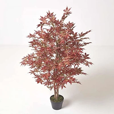 Abbildung von Homescapes Kunstbaum roter Ahorn, dekorativer künstlicher Baum für den Innenbereich, Ahorn im Topf als Wohndeko, 120 cm