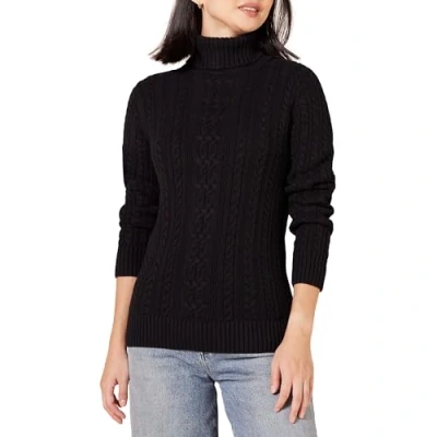Abbildung von Amazon Essentials Damen Leichter Rollkragenpullover Mit Zopfmuster (Erhältlich In Übergröße), Schwarz, XS