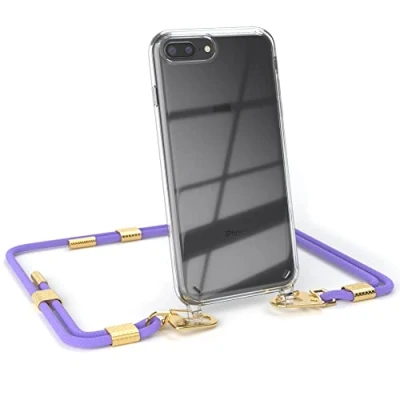 Abbildung von EAZY CASE kombinierbare Handyketten kompatibel mit iPhone 7 Plus / 8 Plus, Transparente Silikon Hülle stylischen Umhängeband, Abnehmbarer Karabiner, Schultergurt, Lavendel Lila Clips Gold