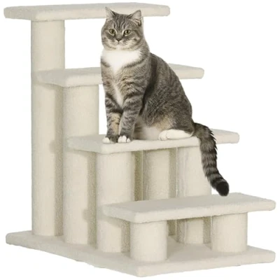 Abbildung von PawHut Kratzbaum Tiertreppe Katzentreppe Hundetreppe 4 Stufen Beige, 63.5L x 43B 60H cm