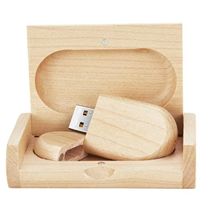 Abbildung von Garrulax USB Flash Laufwerk, 64 GB, Premium Massivholz, High Speed 2.0 Speicherstick, Datenspeicherung, Daumenplatte (64 Ellipse Ahorn)