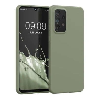 Abbildung von kwmobile Hülle kompatibel mit Samsung Galaxy A33 5G weiches TPU Silikon Case Cover geeignet für kabelloses Laden Graugrün