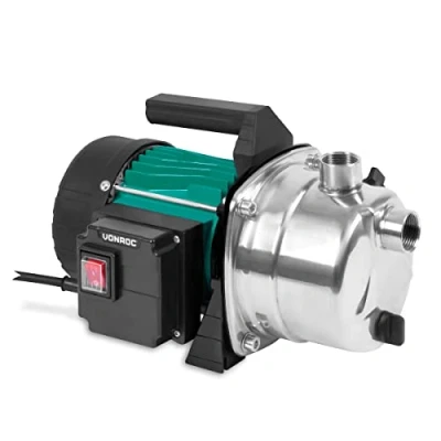 Abbildung von VONROC Gartenpumpe selbstansaugend Wasserpumpe 1000W, 3500l/h, 4,4bar Kreiselpumpe mit STST Pumpengehäuse Zur Bewässerung des Gartens/Rasens