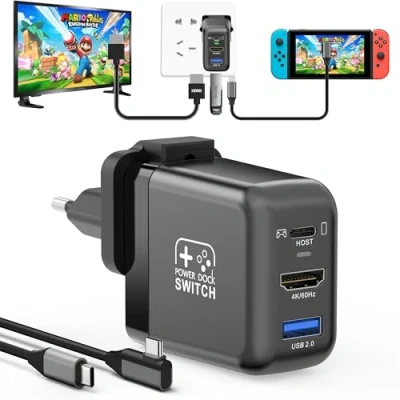 Abbildung von Switch Dock for Nintendo OLED, 3 in 1 TV Adapter with 4K 60Hz HDMI, USB 2.0 Port, Type C 30W Charger, Portable Docking Station Travel, Samsung Dex S24, MacBook