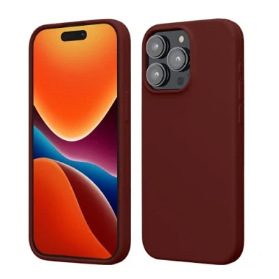 Abbildung von kwmobile Hülle für das iPhone 15 Pro Max Silikon Handy Case stoßfeste Handyhülle mit weicher Oberfläche Tawny Red