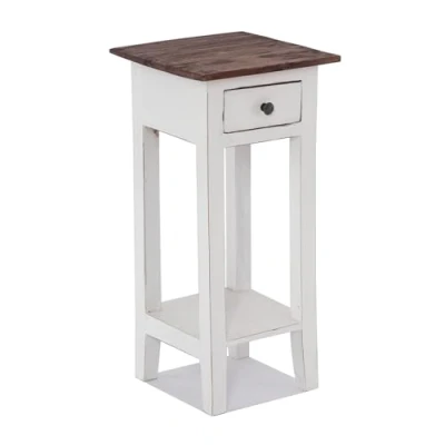 Abbildung von Vintage TELEFONTISCH Drawer 65&quot; Mahagoni Recyclingholz, 65x31x31cm (HxBxT) Beistelltisch, Shabby Design Farbe: 06 weiß Landhaus