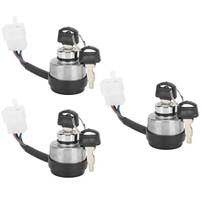 Abbildung von 3 Stück Auto Zündschloss, Zündschloss mit Schlüssel, Zündschalter Universal Benzin Generator Zündsteuerschalter 4 Drähte für Landwirtschaft, Zuchtbetriebe, Baustellen und Gartenanlagen Geeignet