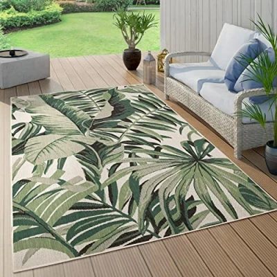 Abbildung von Paco Home Teppich &quot;Ostende 551&quot;, rechteckig, 4 mm Höhe, Flachgewebe, Motiv Palmenblätter, In und Outdoor geeignet