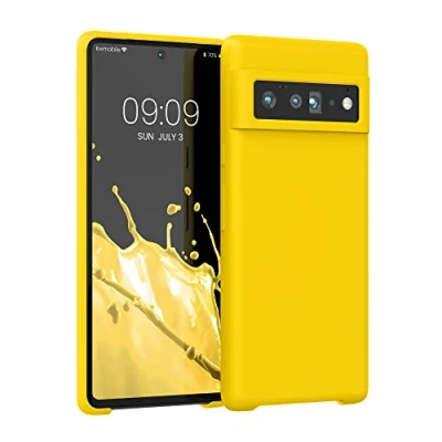 Abbildung von kwmobile Hülle kompatibel mit Google Pixel 6 Pro Silikon Handy Case Handyhülle weiche Oberfläche kabelloses Laden Strahlend Gelb
