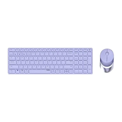 Abbildung von Rapoo 9750M kabelloses Tastatur Maus Set Wireless Deskset 1600 DPI Sensor wiederaufladbarer Akku flaches Aluminium Design DE Layout QWERTZ PC &amp; Mac lila
