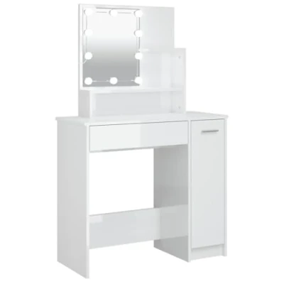 Abbildung von vidaXL Schminktisch mit LED Stauraum Frisiertisch Kommode Frisierkommode Kosmetiktisch Spiegel Beleuchtung Schlafzimmer Hochglanz Weiß 86,5x35x136cm