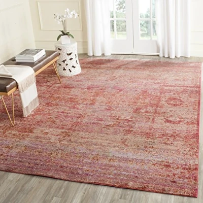 Abbildung von SAFAVIEH Distressed Teppich für Wohnzimmer, Esszimmer, Schlafzimmer Mystique Collection, Kurzer Flor, Fuchsia und Multi, 91 X 152 cm