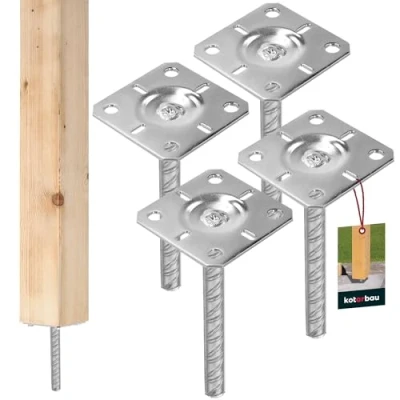 Abbildung von KOTARBAU® 4 St Pfostenträger 100x100mm Feuerverzinkt Stahl Betonanker für Pfosten Holzpfosten Pfostenschuh Pfostenanker Zaunpfosten Metall Bodenfuß Vierkantholzpfosten Einbetonieren
