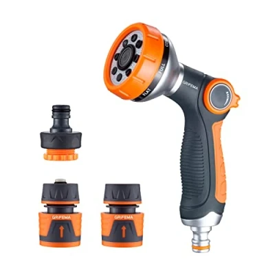 Abbildung von GRIFEMA Gartenbrause Anzug, Handbrause Garten Spritzpistolen, Acrylnitril Butadien Styrol (ABS), 8 Bewässerungsmuster, Einstellbarer Wasserdurchfluss für Gartenbewässerung, Autowäsche, Haustierdusche
