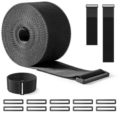 Abbildung von Trilancer 7.5 cm x 5 m Robustes Klettband mit 10 Schnallen Verstellbar, auf Maß Zuschneidbar und Wiederverwendbar, Ideal für Kabel,Schläuche,Rohre Mehr,Fahrrad,Gepäck, Camping,Paneele oder Zaun