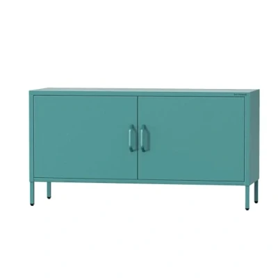 Abbildung von Jan Nowak TV Schrank, Fernsehschrank Metall ROSA Board Glitzernd für Wohnzimmer, Schlafzimmer Industrial Loft Stil Fernsehtisch mit Türen und Stauraum 115 x 59,5 40 cm Marine