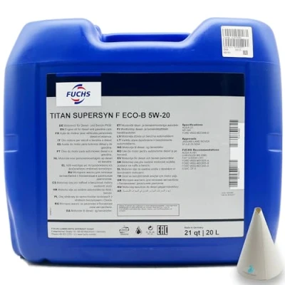 Abbildung von 20 L Fuchs Titan Supersyn F ECO B 5W kompatibel mit STJLR.03.5004 Motorenöl Motoröl Ölwechsel Öl SAE 5W20 Trichter