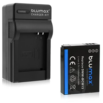Abbildung von Blumax Akku ersetzt Panasonic DMW BCM13 / E 1200mAh + Ladegerät für passend zu Lumix DMC Reihe TZ40 TZ41 TZ55 TZ56 TZ58 TZ60 TZ61 TZ70 TZ71 ZS30 ZS40 TS5 FT5