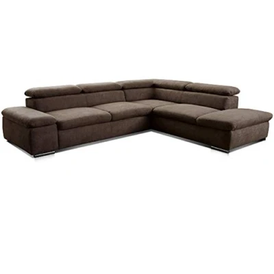 Abbildung von Cavadore Ecksofa Alkatraz / L Form Sofa groß mit Ottomanen rechts und verstellbaren Kopfteilen Modernes Design hochwertiger Webstoff Bezug Maße: 272 x 73 226 Farbe: Braun (Paris espresso)