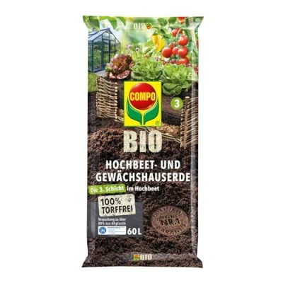 Abbildung von COMPO Blumenerde BIO Hochbeet und Gewächshauserde torffrei, 60 Ltr