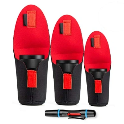 Abbildung von Fotover Objektivtasche Neopren Reise Tragen Objektivbeutel Set Kompatibel mit Canon Nikon Sony Panasonic Pentax Olympus DSLR Kamera Objektiv Linsenreinigungsstift,3 Pack