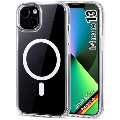 Abbildung von JProtect Magnetische Handyhülle für iPhone 13 MagSafe Hülle/Stoßfeste Hülle Transparent/Durchsichtige Case Apple Magnet/Hülle Magnetisch