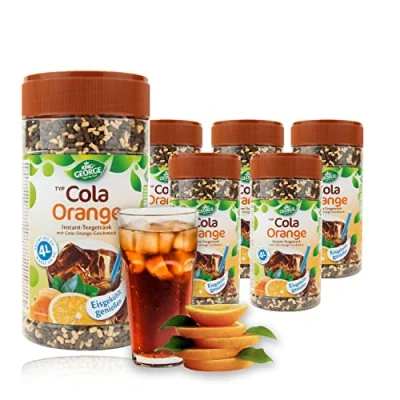 Abbildung von KING GEORGE Royal Tea Time, Cola Orange Instantgetränk 6 x 400 g, Heiß &amp; Kalt ein Genuss, mit Orangegeschmack, ergibt bis zu 4 l, Erfrischungsgetränk…