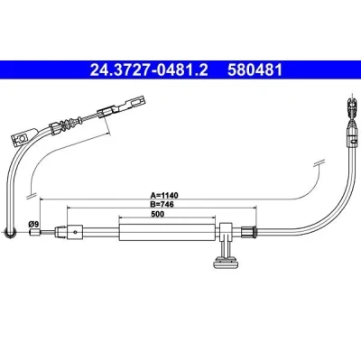 Abbildung von ATE 24.3727 0481.2 Handbremsseil 1140 MERCEDES BENZ: GLK