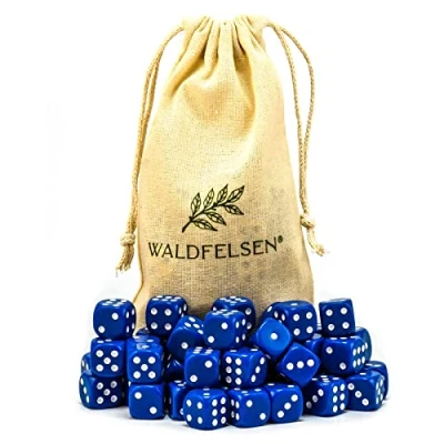 Abbildung von Waldfelsen 6, 12, 20, 30 oder 50 hochqualitative Würfel Standardgröße 16 mm Acrylwürfel Knobel Spielwürfel Dice 6 seitig sechsseitig Spielzubehör Set mit Stoffbeutel (Blau, Stück)