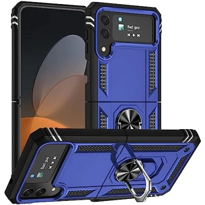 Abbildung von Verco Hybrid Armor Shield Case für Samsung Galaxy Z Flip 3 Hülle, extrem robust mit Magnet Fingerring Halter Handyhülle Panzerhülle, Blau