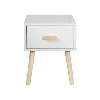 Abbildung von Rebecca Mobili Nachttisch für Kinderzimmer, Weiß Braun, Kiefern MDF, mit 1 Schublade, Skandinavischer Stil Maße HxBxT: 44 x 35 cm Art. RE6978