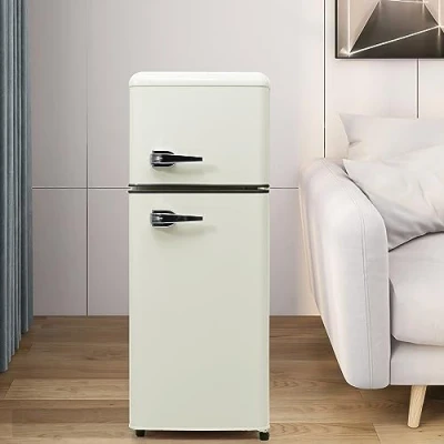 Abbildung von Merax 92L Retro Kühlschrank, Doppeltür Kühlschrank mit Gefrierfach, 64L Kühlvolumen, 28L Gefriervolumen, 116 kWh/Jahr, 7 Temperaturstufen, Kompakt &amp; Energiesparend, 105,5 cm hoch Weiß