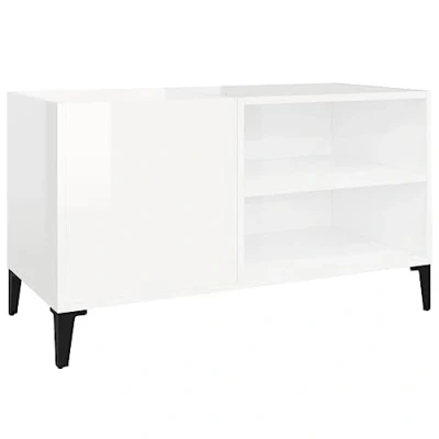 Abbildung von vidaXL Plattenschrank, Schallplattenschrank mit viel Stauraum, Plattenspieler Schrank für Wohnzimmer, LP Schallplattenständer, Hochglanz Weiß Holzwerkstoff