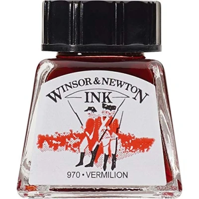 Abbildung von Winsor &amp; Newton 1005680 Drawing Inks Zeichentusche für Kalligraphen, Illustratoren, Grafikern, Künstler wasserbeständige Farben, herrvorragender Transparenz, 14ml Flasche Zinnober