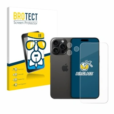 Abbildung von BROTECT Schutzglas für Apple iPhone 15 Pro Max (Display+Kamera) Schutzfolie Panzer Folie Glas [Extrem Kratzfest 9H, Anti Fingerprint,