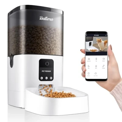Abbildung von Balimo Futterautomat Katze mit HD 1080P Video, 2,4 G WLAN Katzenfutter Automat APP Steuerung und Nachtsicht, 4L futterspender Katze, Katzen Futterautomaten Edelstahlnapf, 8 Mahlzeiten pro Tag