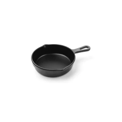 Abbildung von HENDI Mini Servierschüssel, rund, Little Chef, zum Präsentieren und Servieren von Speisen, nicht für Backofen Mikrowelle geeignet, mit Griff, 2 Ausgüssen, 160x120x(H)30mm, melamin, schwarz