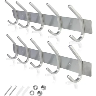 Abbildung von GlazieVault Kleiderhaken für die Wand Edelstahl Kleiderständer (2 Stück) robuster Haken zur Wandmontage Premium Design, rostfreier Kleiderbügel Kleidung