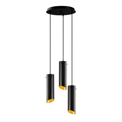 Abbildung von Hängeleuchte Triple Sektionsrohre Tropaeum H114 cm Eisen Schwarz Gelb Menzzo