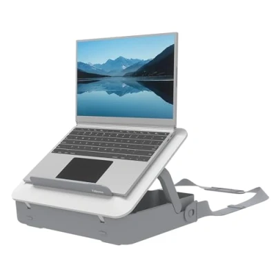 Abbildung von Fellowes Tragbarer Laptop Ständer Tragetasche Breyta™ 2 in 1 Design mit 5 Höhenverstellungen Ideal für hybrides Arbeiten 100% recycelbar Schwarz