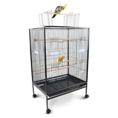 Abbildung von Mobiclinic® Pets, Vogelkäfig, Nymphe, Transporträder, Bremsen, Öffnung nach Oben, herausnehmbares Tablett, 8 Türen, Großformat, 95x43x61,5 cm, Futterstellen, Tränken, Sitzstangen, Ruhebarsch
