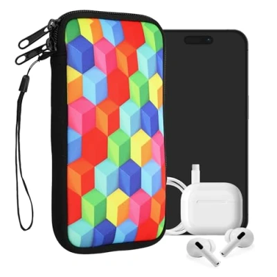 Abbildung von kwmobile Handytasche für Smartphones XL 6,7/6,8&quot; Neopren Handy Tasche Hülle Cover Case Schutzhülle Regenbogenfarben Würfel Mehrfarbig 17,2 x 8,4 cm Innenmaße