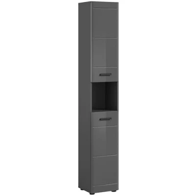 Abbildung von Newroom Hochschrank Grau Hochglanz Badezimmerschrank Modern Zeitlos 30x180x30 cm (BxHxT) Schrank Mehrzweckschrank [Dorothy.Three] Bad Badezimmer WC