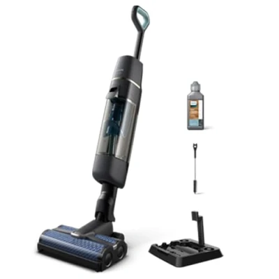 Abbildung von Philips AquaTrio Cordless XW7110/01 Kabellose Nass und Trockensauger der Serie 7000, Beutellos, Champagner, Grau, 0,67 l, 0,6 Trocken&amp;Nass, Aquafilterung