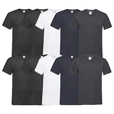 Abbildung von Fruit of the Loom 10 T Shirts V Neck M L XL XXL 3XL 4XL 5XL Ausschnitt Diverse Farben HL Kauf (XL, 4Schwarz2Weiß2D.Navy2D.Heather)
