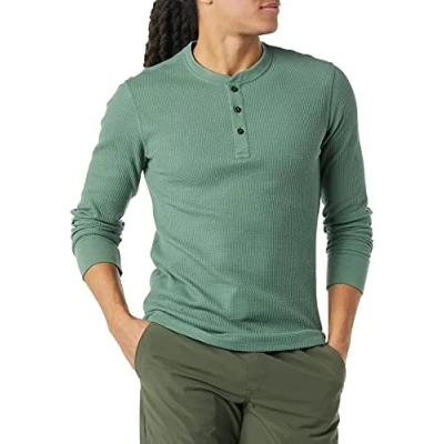 Abbildung von Amazon Essentials Herren Langärmeliges Waffel Henley, Schmale Passform, Grün, S